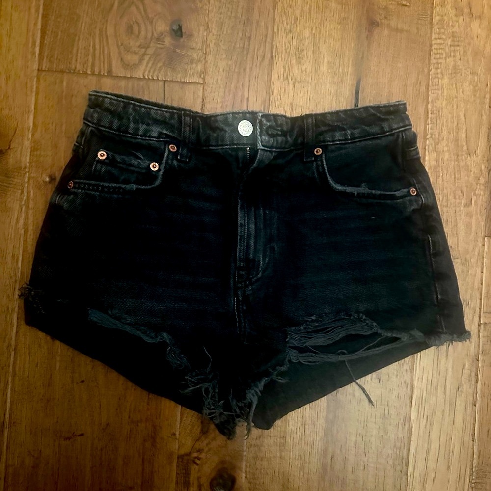 Zara Black Distressed Jean Shorts